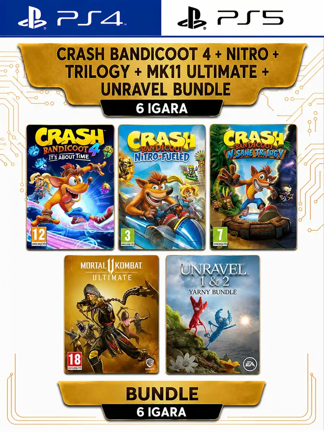 Kupi Crash Bandicoot 4 Racing Nitro Trilogy MK11 Ultimate Unravel Bundle 1 i 2 PS4 i PS5 paket igara po najpovoljnijoj ceni u Srbiji