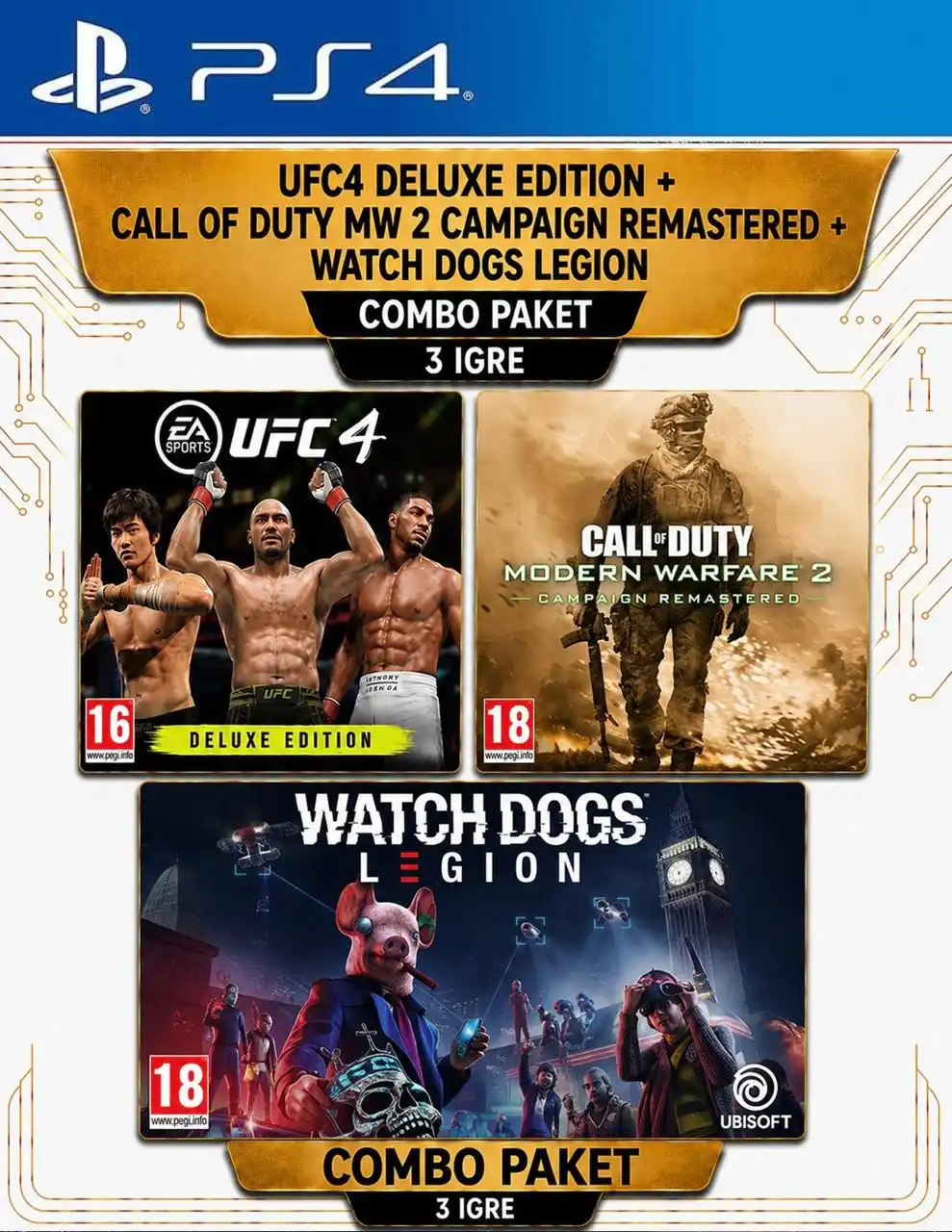 Kupi UFC 4 Deluxe Edition Call of Duty MW 2 Campaign Remastered i Watch Dogs Legion PS4 paket igara po najpovoljnijoj ceni u Srbiji