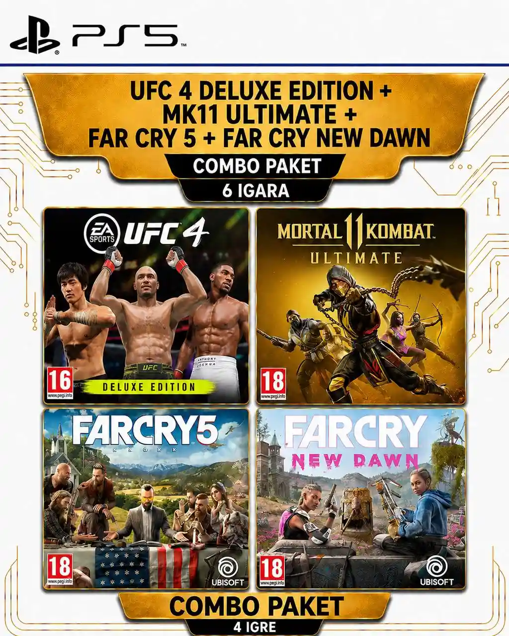 Kupi UFC 4 Deluxe Edition Mortal Kombat 11 Ultimate Far Cry 5 i Far Cry New Dawn PS5 paket igara po najpovoljnijoj ceni u Srbiji